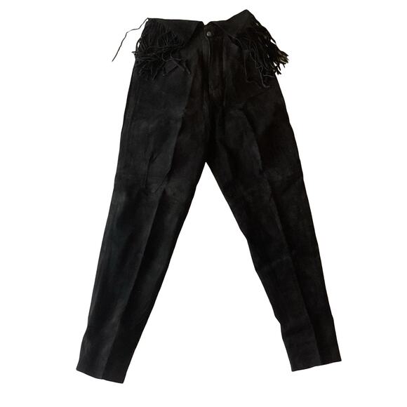 Black Suede Leather Western Pants - Picture 1 of 6